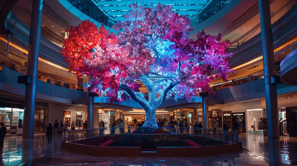 Árbol en lanzamiento de producto iluminado